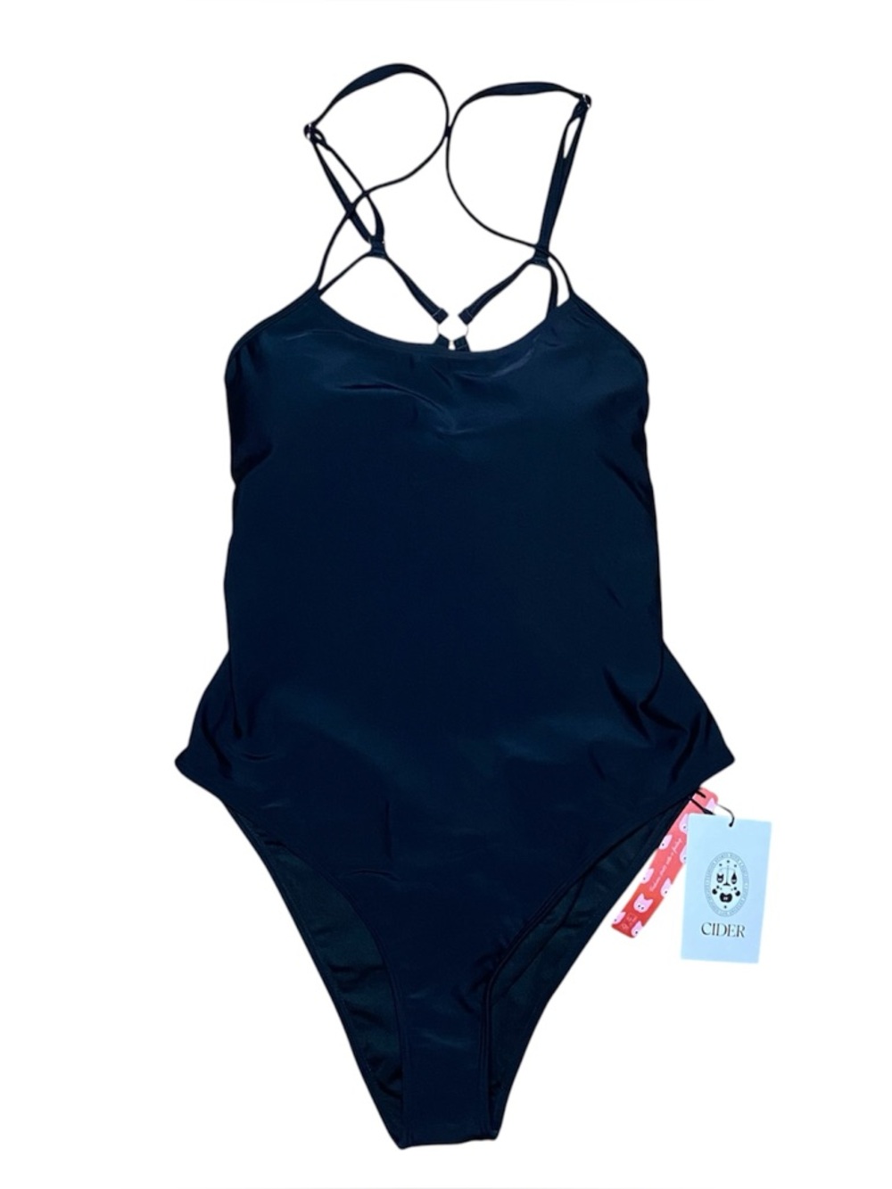 Black One Piece Swimsuit NWT  Cheeky Strappy Back Minimalist Cider XL